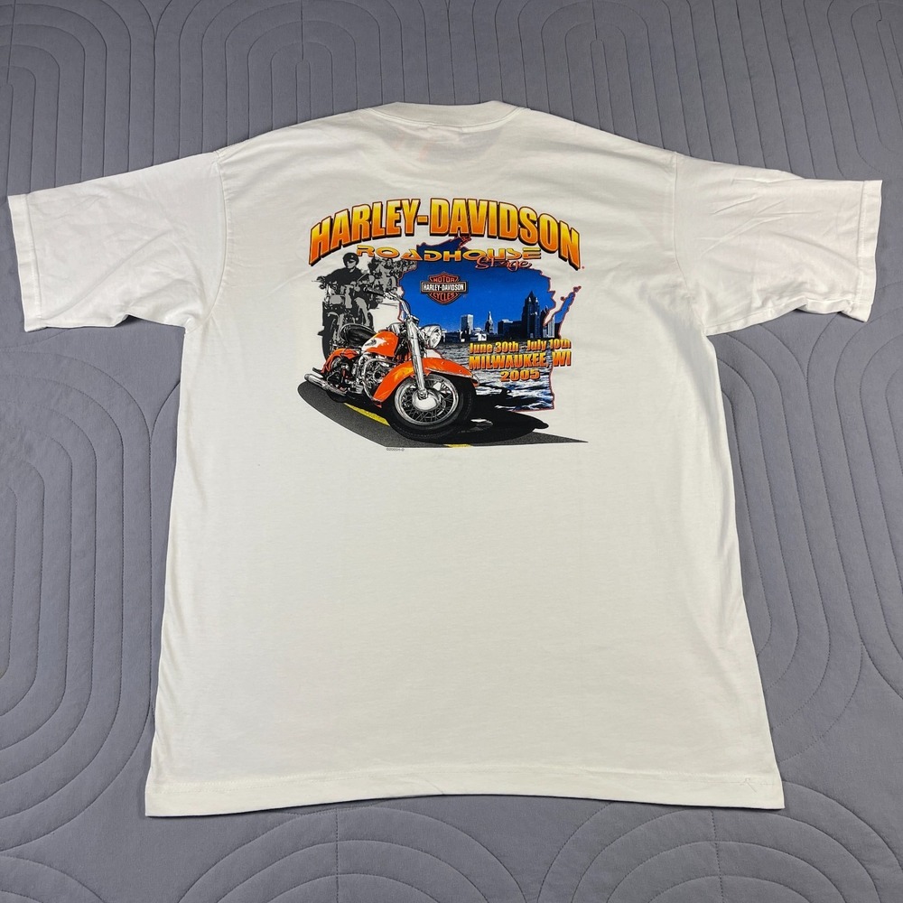 VTG Harley Davidson Mens Shirt XL White Roadhouse Stage 2005 Summerfest USA NWT - Picture 12 of 12